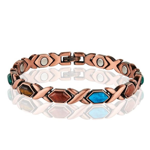 Copper Magnetic Link Stone Bracelet - Arthritis Pain Relieve Bracelet Colorful - Picture 1 of 1
